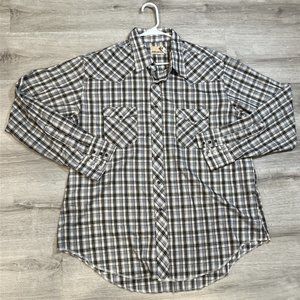 Maverick Shirt Long Sleeve Size 18 Men’s Vintage Western Plaid‎ Pearl Snap Shirt